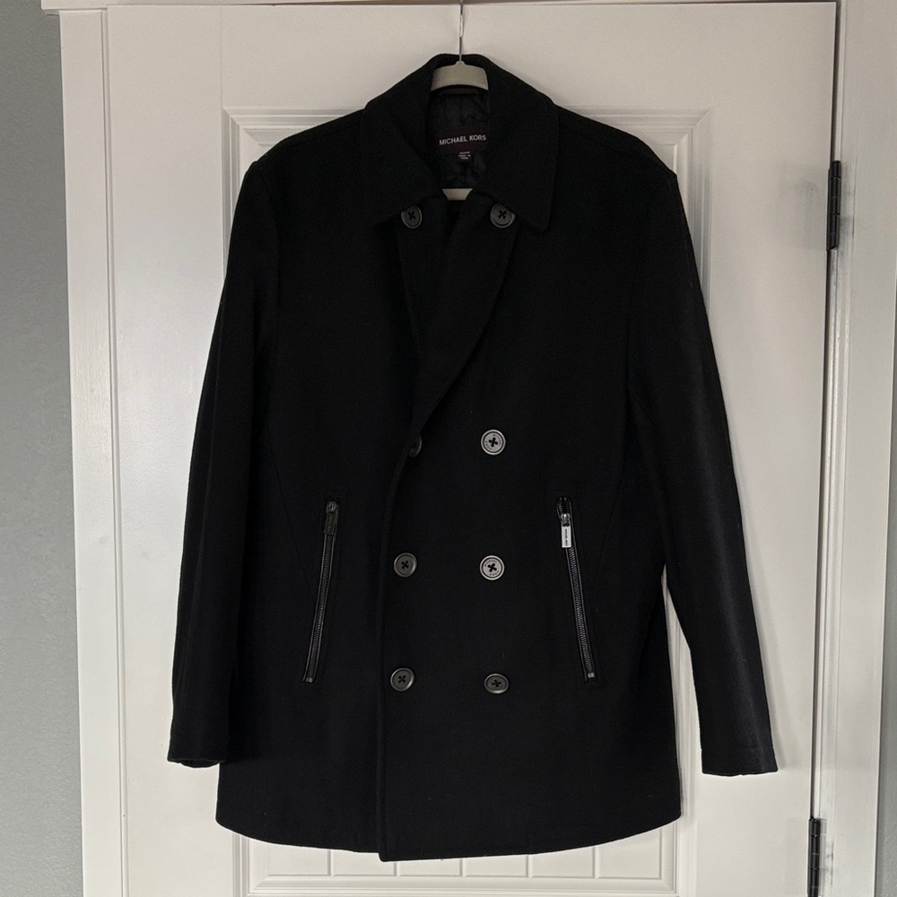 Michael Kors Classic Wool Black Peacoat for Men